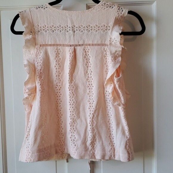 SUGAR LIPS BLUSH PINK PEACH COTTON EYELET RUFFLE TOP SMALL RUFFLE LACE UP GIRLY - Picture 5 of 6